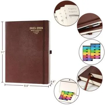Planner 2025-2026 - JUL 2025 - JUN 2026, Academic Planner 2025-2026, Weekly and Monthly Planner, Leather Cover Calendar Planner with Thick Paper, Back Pocket with Notes Pages, Brown (8.5" x 11")