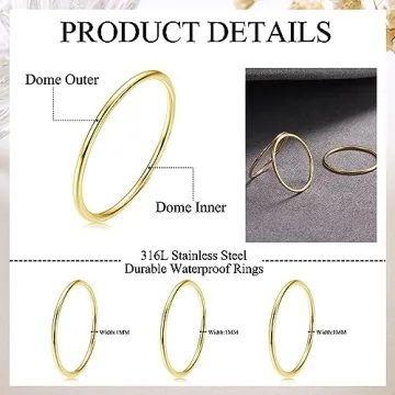 Stainless Steel Gold Tone Women's Stacking Rings LOYALLOOK