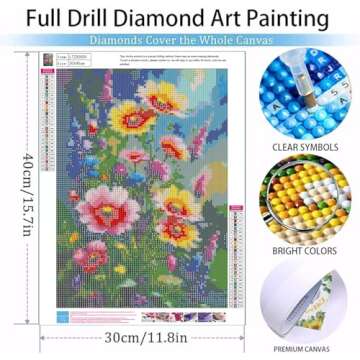 Benjenes Flowers Diamond Art Painting for Adults Wild Flowers Diamond Art Kits Gem Art Kits Diamond Painting for Adults for Gift Home Decor(12x16in)