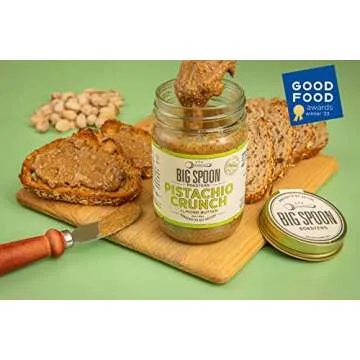 Big Spoon Roasters Almond & Pistachio Butter w/Raw Honey & Sea Salt - Keto Friendly, Low Sugar Almond Butter - Crunchy Pistachio Butter w/Bee-Friendly Almonds - Gourmet, Vegan Nut Butter - 13 Ounces