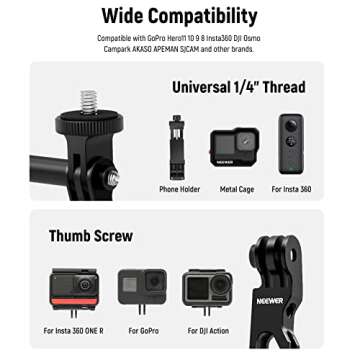 Neewer Aluminum Alloy Extension Arm (11.8”/6.5”/3.3”) Set for Action Camera, with 3 Thumbscrews and a 1/4” Screw Adapter, Compatible with GoPro Hero11 10 9 8 7 Insta360 DJI Osmo Action 3, GP-11