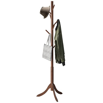 Kiplant Bamboo Wood Coat Rack Stand - Elegant Freestanding Coat Tree with Adjustable Height and 8 Ho...