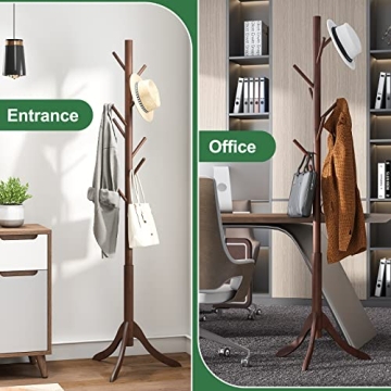 Stylish Bamboo Wood Coat Rack Stand with 6 Hooks