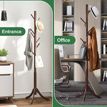 Stylish Bamboo Wood Coat Rack Stand with 6 Hooks