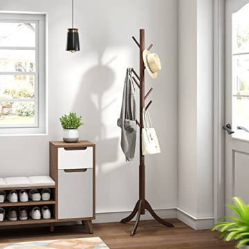 Stylish Bamboo Wood Coat Rack Stand with 6 Hooks