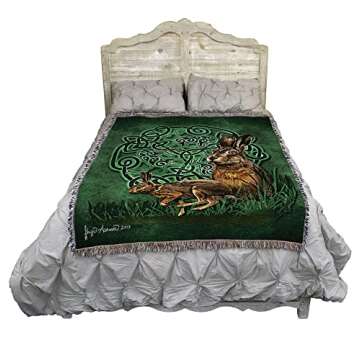 Pure Country Weavers Celtic Hare Blanket by Brigid Ashwood - Gift Tapestry Throw Woven from Cotton -...