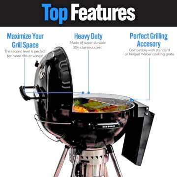 SnS Grills Slow ‘N Sear Elevated Cooking Grate - Compatible with Weber and Other Grills - Heavy Duty Stainless Steel, More Grill Space for Tailgating, Camping, and Backyard Cooking