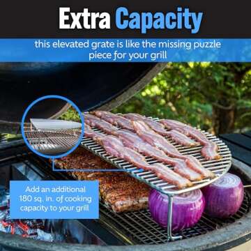 SnS Grills Slow ‘N Sear Elevated Cooking Grate - Compatible with Weber and Other Grills - Heavy Duty Stainless Steel, More Grill Space for Tailgating, Camping, and Backyard Cooking