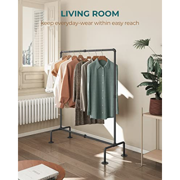 OROPY Industrial Pipe Clothing Rack Free Standing, Heavy Duty Detachable Clothes Rack with 4 Stable Feet for Garment Storage Display, Black
