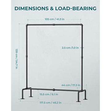OROPY Industrial Pipe Clothing Rack Free Standing, Heavy Duty Detachable Clothes Rack with 4 Stable Feet for Garment Storage Display, Black