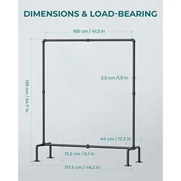 OROPY Industrial Pipe Clothing Rack Free Standing, Heavy Duty Detachable Clothes Rack with 4 Stable Feet for Garment Storage Display, Black