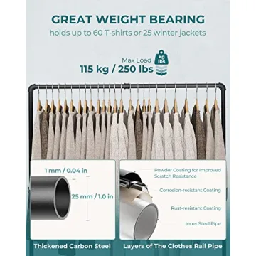 OROPY Industrial Pipe Clothing Rack Free Standing, Heavy Duty Detachable Clothes Rack with 4 Stable Feet for Garment Storage Display, Black