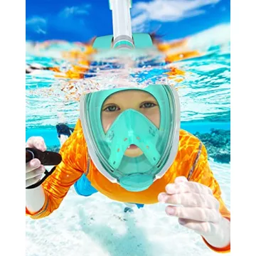 QingSong Kids Snorkel Mask Full Face, Snorkeling Set with Camera Mount, Foldable 180 Degree Panoramic View Snorkeling Gear Anti-Fog Anti-Leak