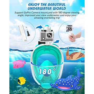 QingSong Kids Snorkel Mask Full Face, Snorkeling Set with Camera Mount, Foldable 180 Degree Panoramic View Snorkeling Gear Anti-Fog Anti-Leak