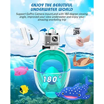 QingSong Kids Snorkel Mask Full Face, Snorkeling Set with Camera Mount, Foldable 180 Degree Panoramic View Snorkeling Gear Anti-Fog Anti-Leak