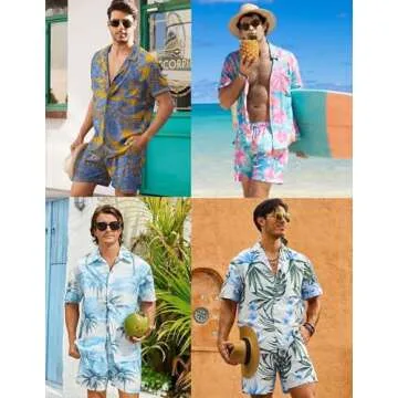 COOFANDY Hawaiian Shirt Set for Men - Stylish Summer 2 Piece