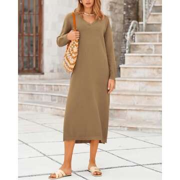 BTFBM Women Fall Sweater Dress Casual V Neck Long Sleeve Slit Knit Oversized Maternity Sweaters Maxi...