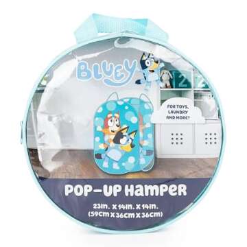 Jay Franco Bluey & Bingo Pop Up Hamper - Mesh Laundry Basket/Bag with Durable Handles - Storage for Clothes or Toys