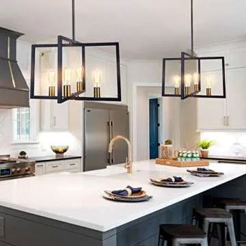 Lingkai Modern Chandelier Kitchen Island Lighting Fixtures, Rectangle Linear Pendant Light Fixtures ...
