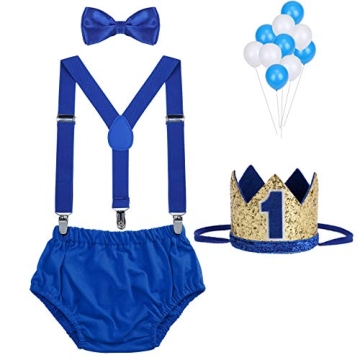 WELROG Baby Boys 1st Birthday Cake Smash Outfit Set in Royal Blue