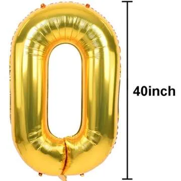 TONIFUL 40 Inch Gold Large Numbers Balloon 0-9 Birthday Party Decorations,Foil Mylar Big Number Ball...