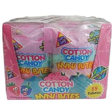 Lupy Lups Cotton Candy Minibites – 28 Count (0.53 oz Each) – Sweet Strawberry & Sour BlueRaspberry Flavors – Individually Packaged for Retail & Party Favors – For Stockings, Treats, Buffets & Piñatas