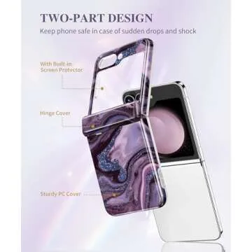 GVIEWIN Designed for Samsung Galaxy Z Flip 6 Case with Hinge Protection, [Built-in Front Screen Protector] Marble Slim Full Body Protective Shockproof Phone Case for Galaxy Z Flip 6