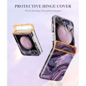 GVIEWIN Designed for Samsung Galaxy Z Flip 6 Case with Hinge Protection, [Built-in Front Screen Protector] Marble Slim Full Body Protective Shockproof Phone Case for Galaxy Z Flip 6