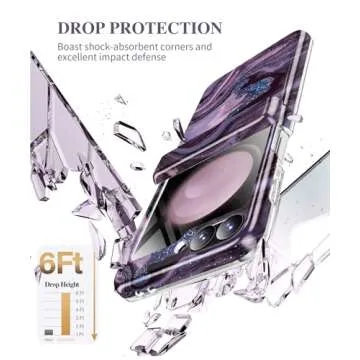 GVIEWIN Designed for Samsung Galaxy Z Flip 6 Case with Hinge Protection, [Built-in Front Screen Protector] Marble Slim Full Body Protective Shockproof Phone Case for Galaxy Z Flip 6