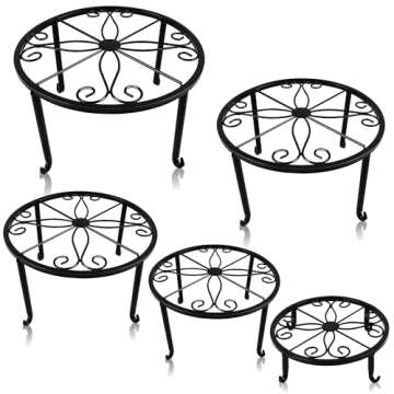 yosager 5 Pack Metal Plant Stands for Flower Pot, Heavy Duty Potted Holder, Indoor Outdoor Metal Rustproof Garden Container Round Supports Rack for Planter