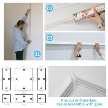 Art3d Pre-Cut Wall Molding Set of 6 pcs, Ready-to-Assemble Wainscoting Panels for Interior Wall Décor Living Room Bedroom Accent Wall - Installed with Glue, 3 Top 3 Bottom