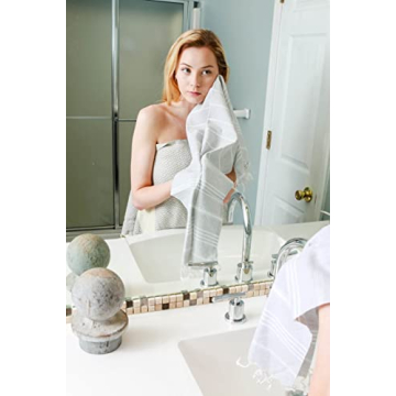 Clotho 4 Pack Turkish Hand Towels for Bathroom | 100% Cotton 18 x 40 Inch | Decorative Hand Towel Set of 4 for Bath and Kitchen | Lightweight Hand Towel for Travel Hair Gym Yoga - (Silver Gray)