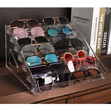 LoengMax Sunglasses Organizer - Clear Eyeglasses Display stand - Eyeglasses Storage - For Glasses Tabletop Holder Stand(7 Layer)
