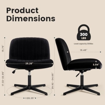 IWMH Criss Cross Chair Velvet Armless Wide Office Chair