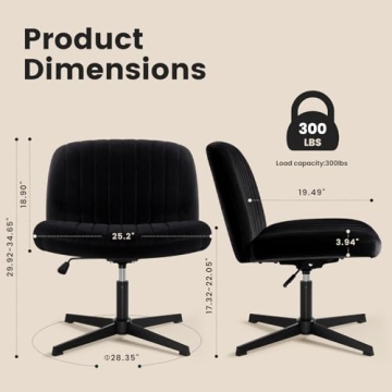 IWMH Criss Cross Chair Velvet Armless Wide Office Chair