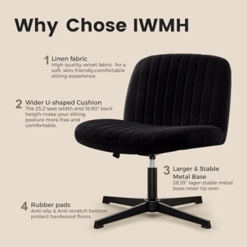 IWMH Criss Cross Chair Velvet Armless Wide Office Chair