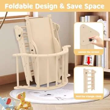 BIERUM 8 in 1 Montessori Pikler Triangle Set with Seesaw Design, Foldable Toddler Climbing Toys with Ramp for Sliding or Climbing, Wooden Jungle Gym, Indoor Playground for Toddlers and Kids, Natural