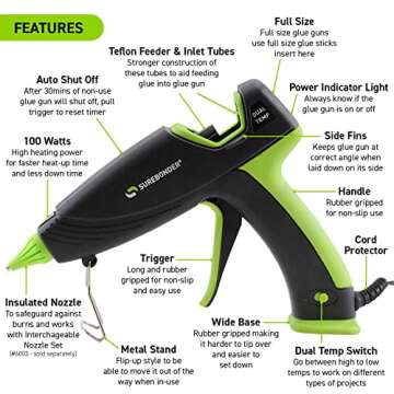 Ultra Series Auto-Shut-Off Hot Glue Gun, Surebonder Full Size 100W Dual Temperature Glue Gun Kit with 20 Glue Sticks