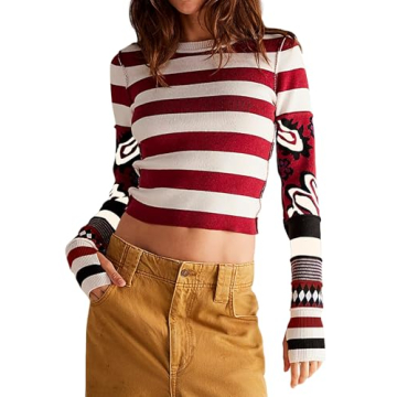 DURUNUL Striped Sweater Women Color Block Sweaters for Womens Fall Fashion 2024 Slim Fit Long Sleeve...