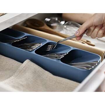 Joseph Joseph DrawerStore Compact Cutlery Organizer Kitchen Drawer Tray, Small, Blue