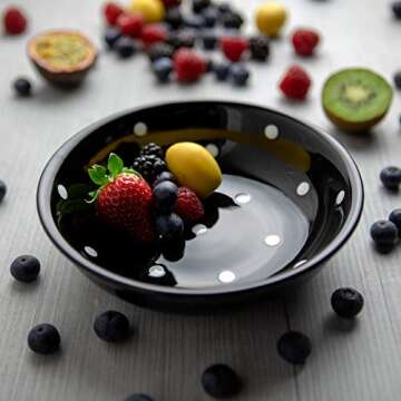 Handmade Black and White Polka Dot Ceramic 12 piece Dinnerware Set | Pottery Tableware Service for 4 | Dinner Plates | Side Plates | Bowls | Housewarming Gift by City to Cottage®