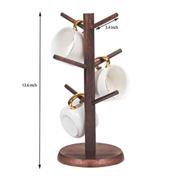 Dorhors Coffee Mug Holder,Coffee Mug Tree,Coffee Organizer Station with 6 Hooks,Wood Coffee Mug Holders for Counter,Coffee Bar Accessories and Decor (Walnut)