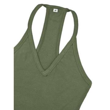 iGENJUN Women Workout Tops Racerback Tank Tops Basic Cute Summer 2024 V Neck Going Out Slim Fit Yoga Gym Ribbed Sleeveless Shirts Clothes Fashion,L,Dark Olive Green