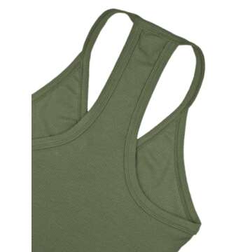 iGENJUN Women Workout Tops Racerback Tank Tops Basic Cute Summer 2024 V Neck Going Out Slim Fit Yoga Gym Ribbed Sleeveless Shirts Clothes Fashion,L,Dark Olive Green