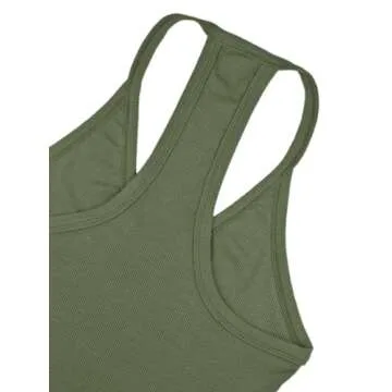 iGENJUN Women Workout Tops Racerback Tank Tops Basic Cute Summer 2024 V Neck Going Out Slim Fit Yoga Gym Ribbed Sleeveless Shirts Clothes Fashion,L,Dark Olive Green