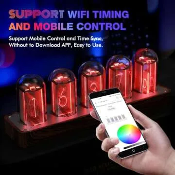ClocTeck Nixie Tube Clock with Wi-Fi SYNC, Alarm & Timer, 12/24H Display, No Assembly Required - A Retro Gift for Friends (Wood Grain)
