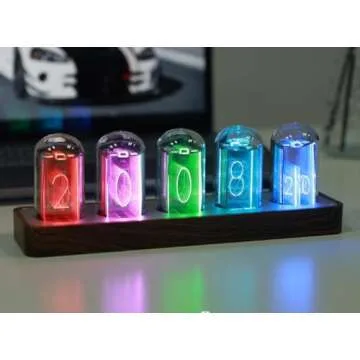 ClocTeck Nixie Tube Clock with Wi-Fi SYNC, Alarm & Timer, 12/24H Display, No Assembly Required - A Retro Gift for Friends (Wood Grain)