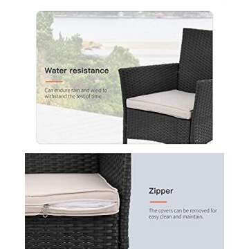 FDW Patio Furniture Set Outdoor Furniture Wicker Bistro Rattan Chair Conversation Sets with Coffee T...