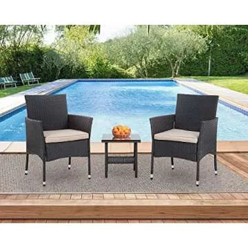 FDW Patio Furniture Set Outdoor Furniture Wicker Bistro Rattan Chair Conversation Sets with Coffee Table for Yard Backyard Lawn Porch Poolside Balcony,Black and Beige