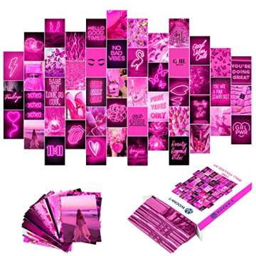 WOONKIT Pink Wall Collage Kit, Pink Neon, Hot Pink Room Decor, Bedroom Decor for Teen Girls, Pink Ro...